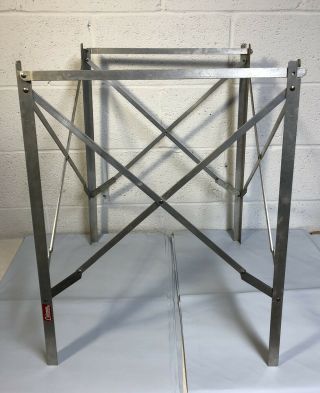Vtg Coleman Aluminum Folding Camp Stove Cooler Table Stand 26” Tall 19” Square