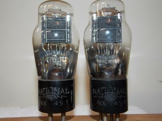 National Union Engraved Base Type 45 Vacuum Tubes Matched And Guaranteed Rare