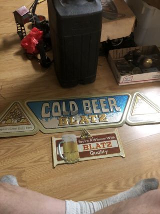 2 Rare Vintage Foiled Over Blatz Beer Signs America’s Great Lite Beer.  And You’r