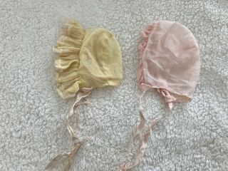 Set Of 2 Vintage Organza Lace Baby Doll Bonnets Pink,  Yellow