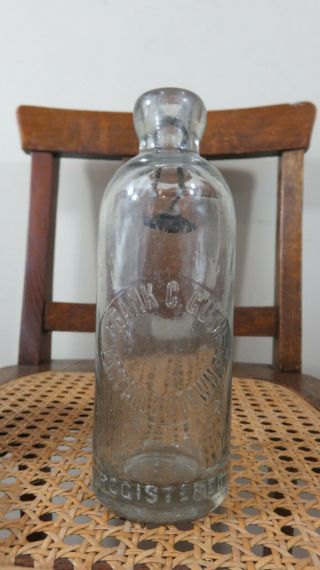 Rare Frank C Guth East Allentown Pa Clear Hutch Bottle