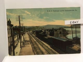 1914 Connellsville Pa.  B&o Railroad Yards Many Tracks Trains Hotel Rare Postcard