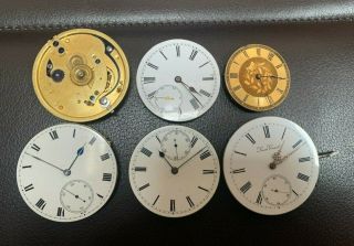 Six Antique Pocket Watch Movements Louis Grisel Richard Henry Etc Spares Repairs