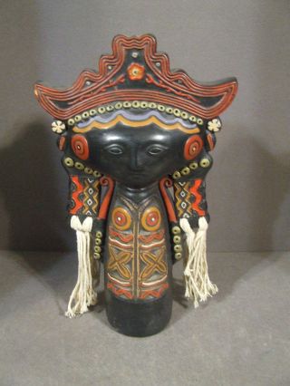Vintage Thai Indonesian Painted Clay Woman Figurine