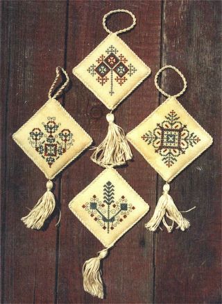 Handwork Sampler Ornaments 10 4 Cross Stitch Charts Christmas / Folk Art Rare