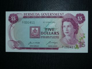 Bermuda 5 Dollars P.  24 1970 Unc Rare Low Serial Number A/1 000411