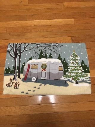 (rare) Pottery Barn Christmas Airstream Camper Crewel Embroidered Pillow Cover