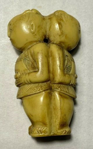 Interesting Old Oriental Japanese Netsuke Carving Of A Co Joined Twins - Unusual
