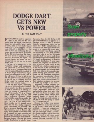 1964 Dodge Dart Gt - Charger 273 V8 - Rare 5 Page Road Test