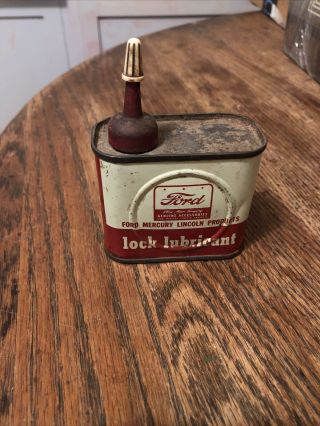 Vintage Ford Lock Lubricant Handy Oiler 4 Oz Oil Can Tin Dearborn Mi Rare