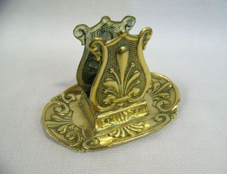 Antique Arts & Crafts Brass Table Vesta Match Box Holder Or Business Card Stand.