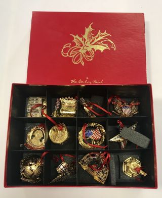 Rare Danbury Patriotic Historical Usa Gold Plated 12 Ornament Set