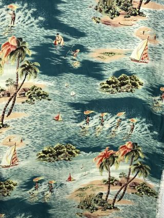 Vintage Polynesian Village Island Fabric Mcm 2 Yd - 44 X 77 Green C S Shamash Rare