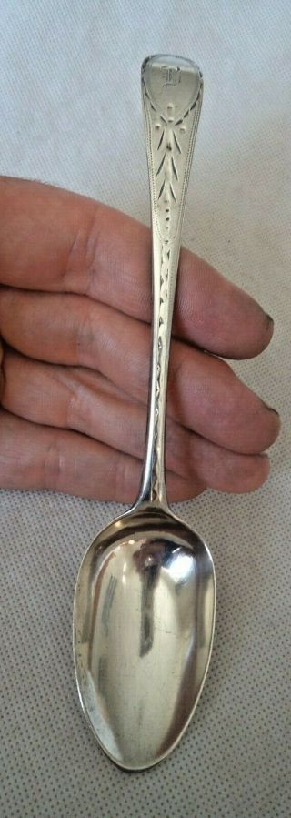 Fine Georgian London 1809 Solid Silver Bright Cut Dessert Spoon – Engraved ‘b’