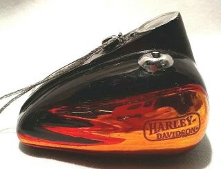 Rare Harley Davidson Black & Flame Chrome Plated Porcelain Gas Tank Ornament