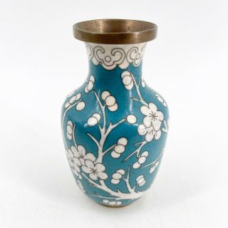 Antique Chinese Cloisonne Copper Enamel Turquoise 4 " Vase Floral