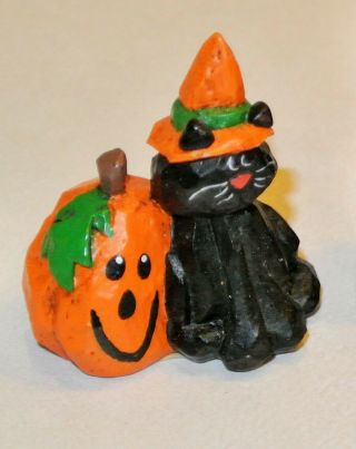 Eddie Walker Black Cat W/ Orange Witch Hat Pumpkin Halloween Signed Rare Htf