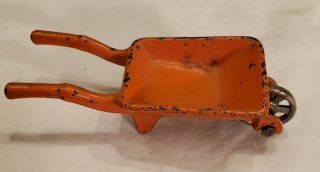 Antique Kilgore Manufacturing Co Cast Iron Toy Wheelbarrow Orange Paint