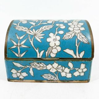 Antique Chinese Export Cloisonné Enamel Hinged Turquoise Trinket Box Brass