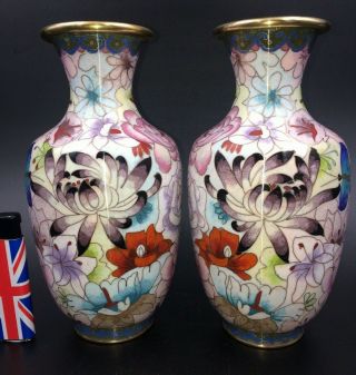 Fine Mirror Antique Chinese Cloisonne Vases 7 1/2 "