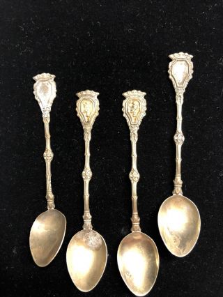 4 Demitasse Mustard Spoons Silver Plated Italy Bronze Colored Angel Crest