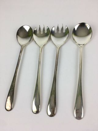 4 Vintage Long Serving Fork Spoon Salad Tossers Italian Silver Plate Italy