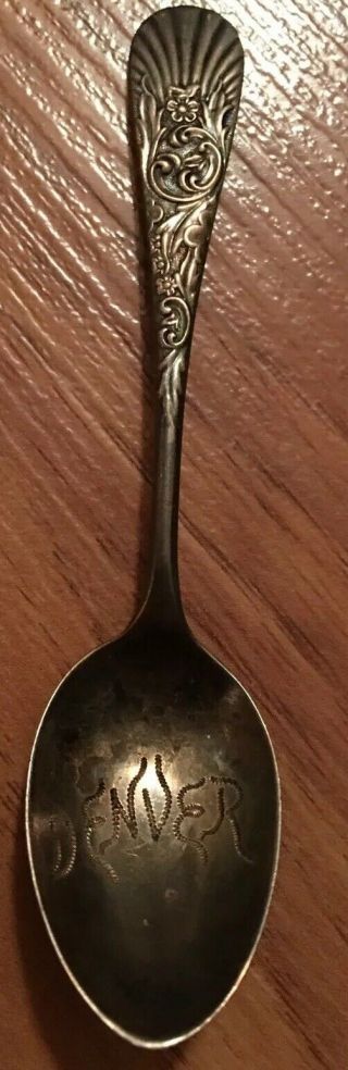 Sterling Whiting 1887 Palm Denver Colorado Sugar Souvenir Spoon 3 1/2 " 7g