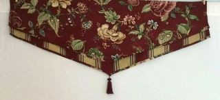 Waverly Red Montague Jacobean Floral Rose Double Ascot Tassel Valance Set Of 2