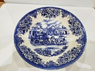 Antique Royal Stafford China Coaching Scene Blue Soup Cereal Bowl,  6 3/4 "