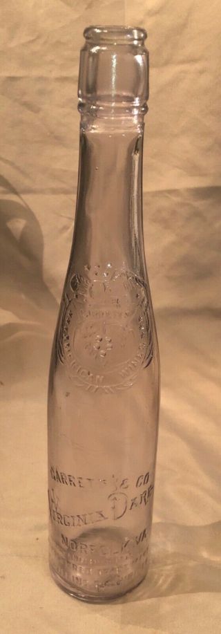 Antique Large 13 " Tall Garrett & Co Virginia Dare Glass Wine Bottle Norfolk Va
