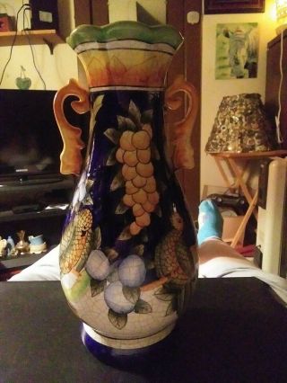 Antique Majolica Type Vase 11 Inch Tall And 6 Wide