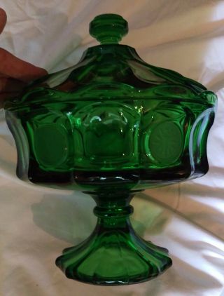 Fostoria Coin Glass Emerald Green Large Footed Compote With Rim And Lid,  Rare