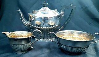 Antique Queen Anne Style Silver Plated Three Piece Tea Set James Dixon & Sons