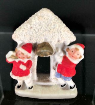 Antique Christmas Miniature Snow Children House Bell Porcelain Putz Germany