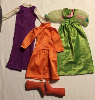 Vintage Ideal 1971 Crissy Doll Outfit/tall Orange Boots,  2 Outfits Gc
