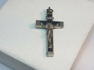 ⭐ Antique Crucifix,  Religious Cross,  Ebony,  Silver? Catholic Pendant