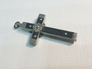 ⭐ Antique Crucifix,  Religious cross,  Ebony,  Silver? Catholic Pendant 2