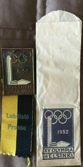 1952 Helsinki Olympic Press / Participation Badge / Very Rare