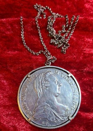 Austria Maria Theresa Thaler 1780 Very Large Silver Coin Mounted Pendant
