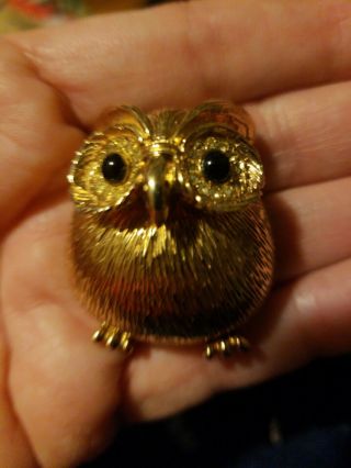 Rare Adorable Vintage Nettie Rosenstein Signed Sparkling Owl Brooch Pin - 1950 