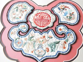 3 Antique Hand - Embroidered Chinese Qing Dynasty Silk Collar Panels 2