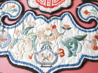 3 Antique Hand - Embroidered Chinese Qing Dynasty Silk Collar Panels 3