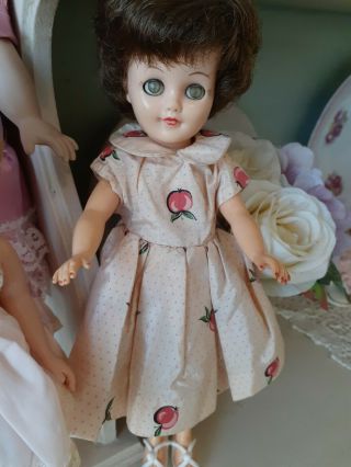 Vintage Vogue Jan Doll 10 " Brunette With Cute Apple Print Dress And Coat