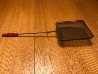 Antique Popcorn Popper Maker Over The Fireplace 26.  5 " Long,  Red Wooden Handle