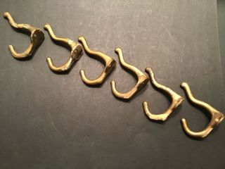 6 Vtg.  Brass Plated Chippy Cast Iron Coat/hat/towel Hooks Hangers Mud Room