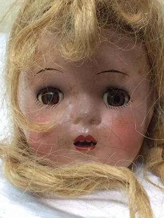Antique American Composition Doll Head Sleepy Eyes,  Open Mouth With Teeth 1940s