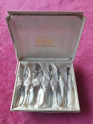 Vintage Boxed Set 6 Rodd Silver Plated Epns Pastry Cake Forks Flower Designs