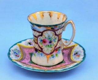 Antique Hand Painted Nippon Japan Demitasse Cup And Saucer Set