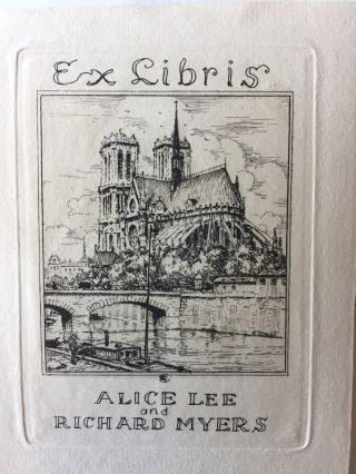 Rare Tavik Simon Engraved Bookplate Circa 1925 Of Notre Dame.