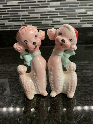 Vintage Very Rare Pink Poodles With Red Hats.  They Are Adorable